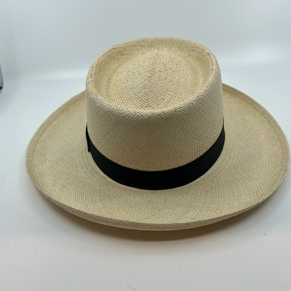 Unisex Classic Wide Brim Straw Panama Fedora with Black Grosgrain Band Medium main image 8